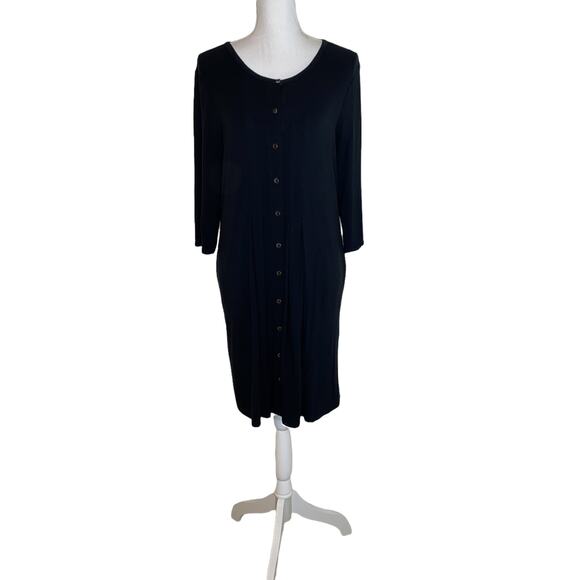 J. Jill Dress Jersey Stretch Knit Button Front Soft Midi Dress, Black, Medium P - Picture 2 of 12